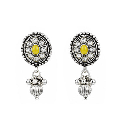 JFL - Jewellery for Less Oxidized German Silver Necklace Set with Earrings – Round Motif Multicolor Stone Choker Jewellery Set for Women & Girls, Traditional Ethnic Antique Silver Combo