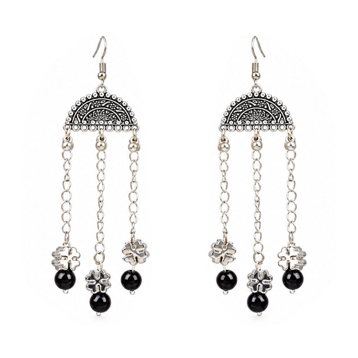 Oxidized German Silver Black Beaded Necklace, Bracelet & Dangle Earrings Set – 3-Piece Ethnic Wire Collar Jewellery Set for Women, Navratri Special