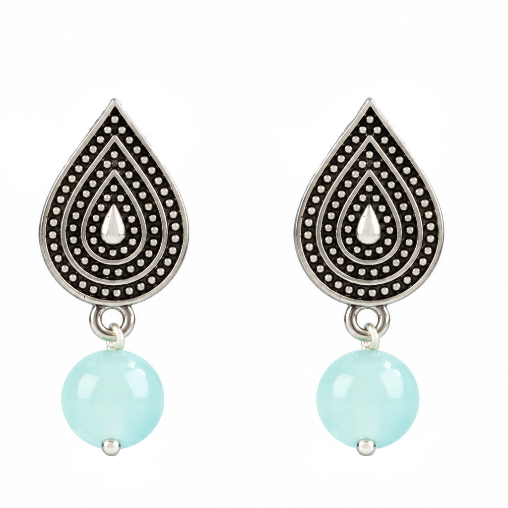 Oxidized German Silver Half Moon Pendant Necklace with Sea Green Beads and Matching Earrings & Bracelet – Navratri Special Traditional Jewellery Set for Women