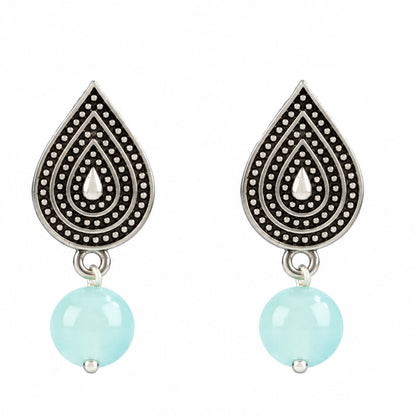 Oxidized German Silver Half Moon Pendant Necklace with Sea Green Beads and Matching Earrings & Bracelet – Navratri Special Traditional Jewellery Set for Women