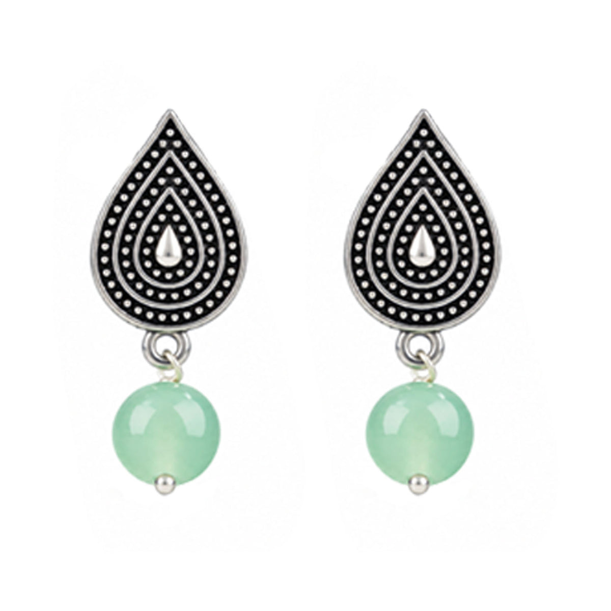 Oxidized German Silver Half Moon Pendant Necklace with Mint Green Beads and Matching Earrings & Bracelet – Navratri Special Traditional Jewellery Set for Women