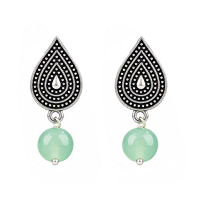 Oxidized German Silver Half Moon Pendant Necklace with Mint Green Beads and Matching Earrings & Bracelet – Navratri Special Traditional Jewellery Set for Women