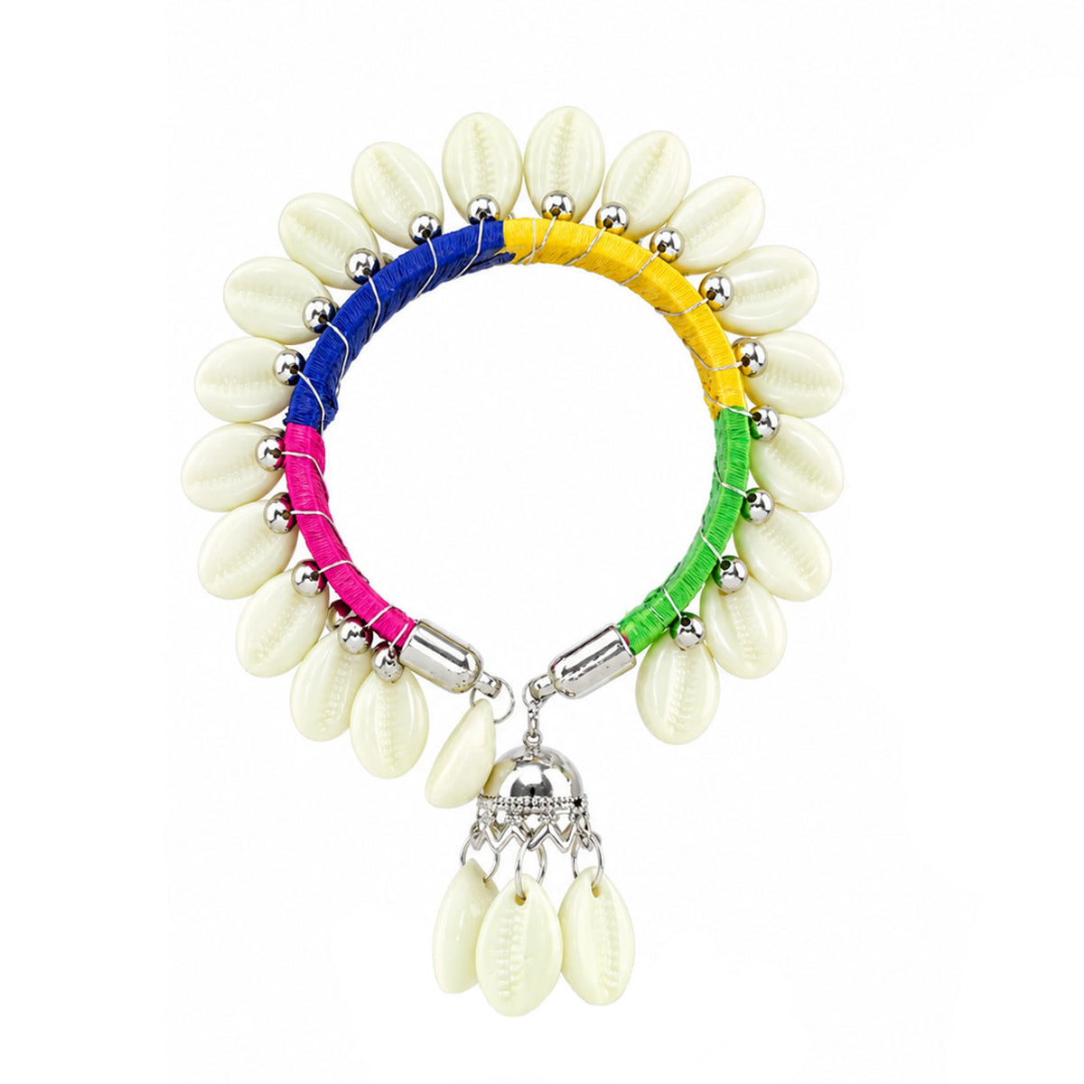 Handmade Cowrie Shell Bracelet for Women – Multicolor Thread Wrapped Boho Kada with Shell Dangler Charm | Navratri Special Ethnic Jewellery