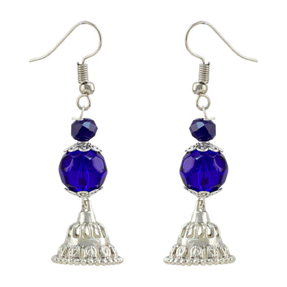 JFL - Jewellery for Less Oxidized German Silver Radha Krishna Pendant Necklace Set and Jhumki Earrings with Bracelet for Women | Royal Blue Beaded Traditional Ethnic Jewellery Set | Navratri Festive
