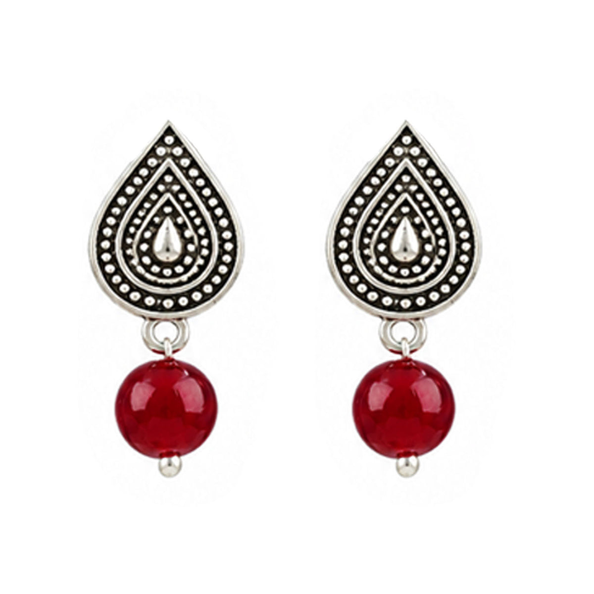 Oxidized German Silver Half Moon Pendant Necklace with Maroon Beads and Matching Earrings & Bracelet – Navratri Special Traditional Jewellery Set for Women