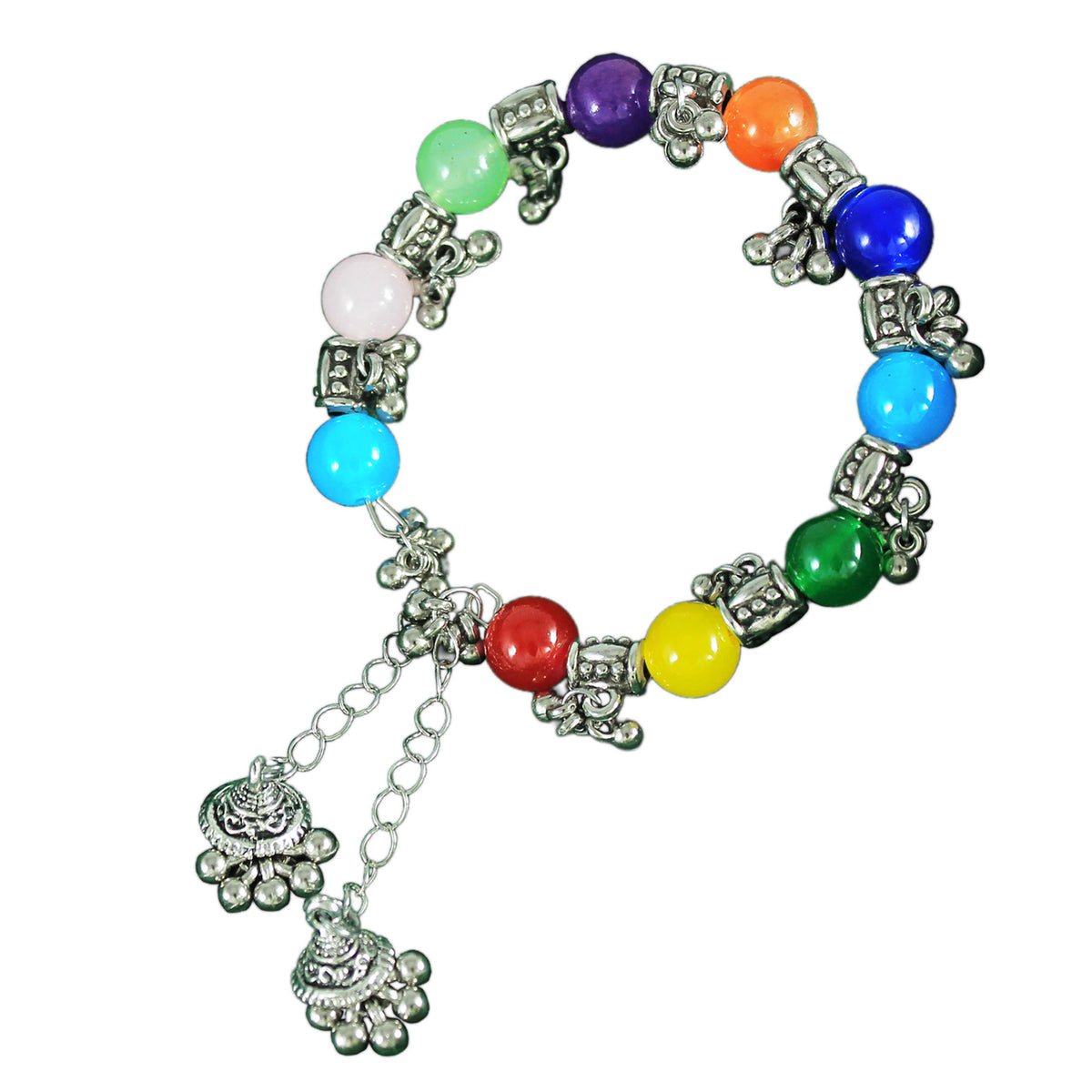 JFL - Jewellery for Less Handcrafted Oxidised Necklace Earrings Bracelet Set – Multicolour Beaded Ethnic Jewellery for Women & Girls – Navratri, Garba