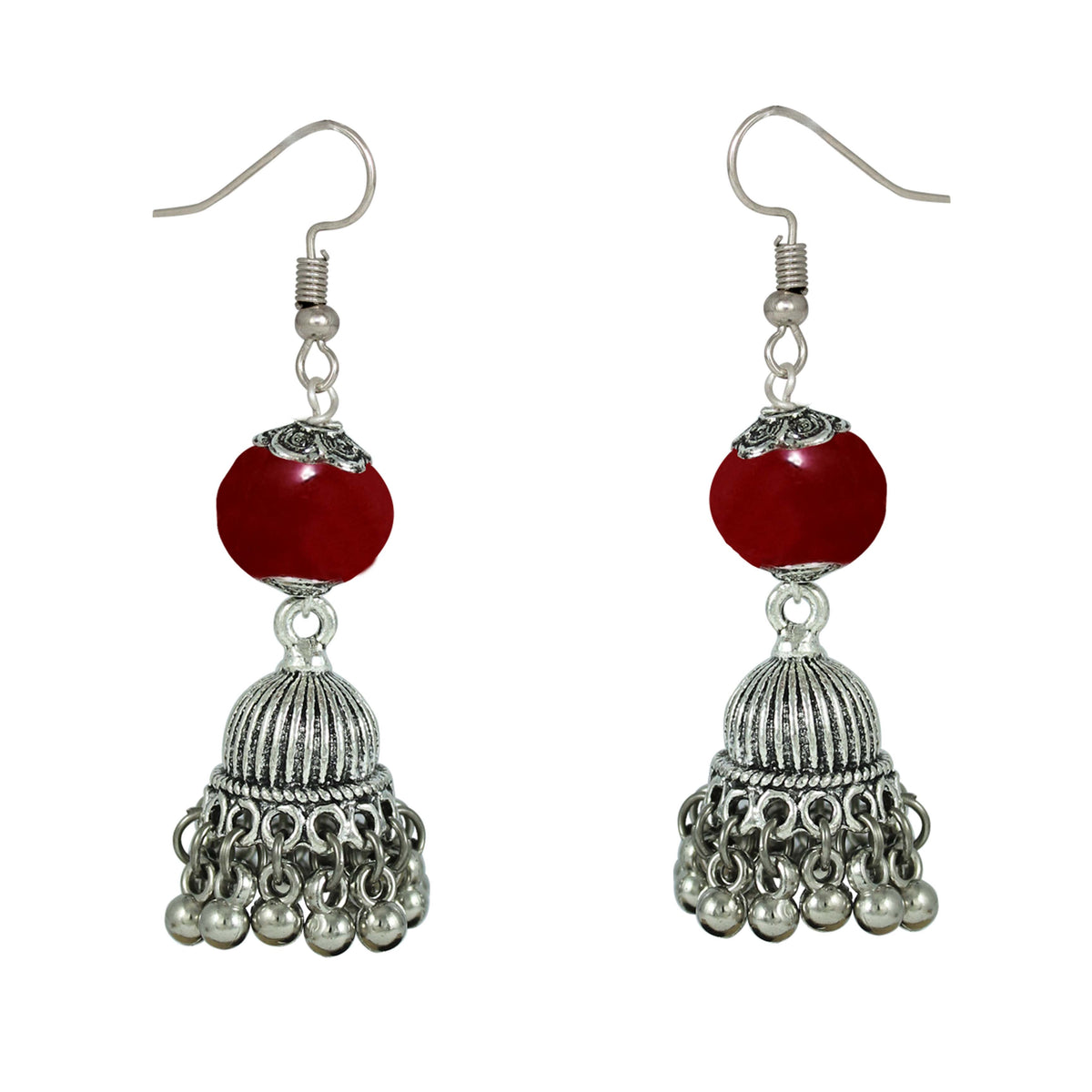 JFL-Jewellery for Less Maroon Green & Black Necklace Earrings Bracelet Set with Oxidised Silver Beads & Jhumka Danglers – Traditional Jewellery for Women & Girls, Navratri, Garba