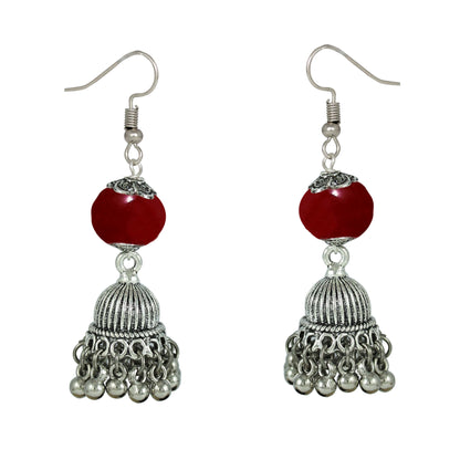 JFL-Jewellery for Less Maroon Green & Black Necklace Earrings Bracelet Set with Oxidised Silver Beads & Jhumka Danglers – Traditional Jewellery for Women & Girls, Navratri, Garba