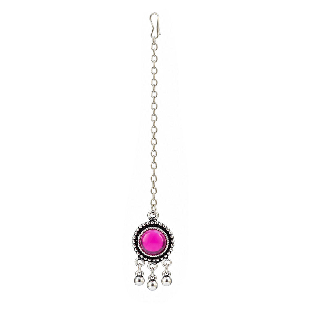 JFL - Jewellery for Less Oxidized German Silver Necklace Set with Earrings – Round Colorful Stone Choker Jewellery Set for Women & Girls, Traditional Ethnic Antique Silver Combo
