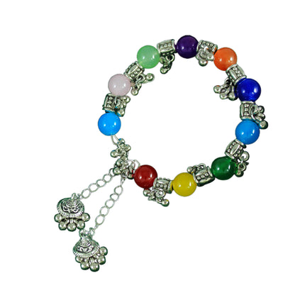 JFL - Jewellery for Less Navratri Special Multicolor Stone Adjustable Finger Ring & Ghungroo Beaded Kada Bracelet Set | Traditional Festive Jewellery for Women & Girls