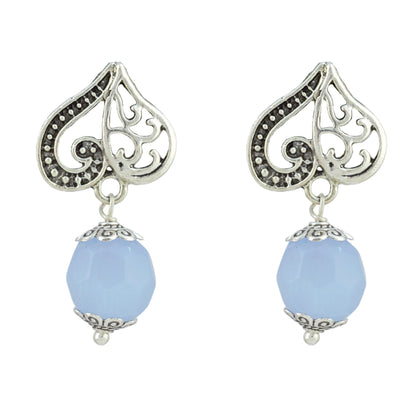 JFL - Jewellery for Less Navratri Necklace Set for Women | German Silver Oxidised Jewellery | Half-Circle Floral Pendant with Light Blue Beads | Traditional Ethnic Necklace & Earrings with Bracelet Set for Garba, Dandiya & Festive