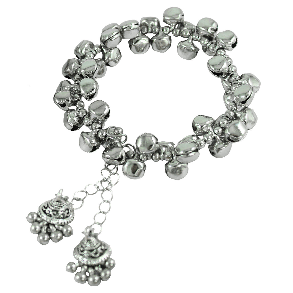 JFL - Jewellery for Less Oxidised Pendant Necklace Bracelet Earrings Set with Pom‑Pom, Shell & Elephant Charm – Traditional Jewellery Combo for Women & Girls – Navratri, Garba, Wedding & Party Use
