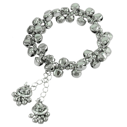 JFL - Jewellery for Less Oxidised Pendant Necklace Bracelet Earrings Set with Pom‑Pom, Shell & Elephant Charm – Traditional Jewellery Combo for Women & Girls – Navratri, Garba, Wedding & Party Use