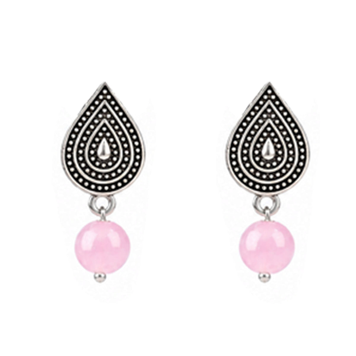 Oxidized German Silver Half Moon Pendant Necklace with Baby Pink Beads and Matching Earrings & Bracelet – Navratri Special Traditional Jewellery Set for Women
