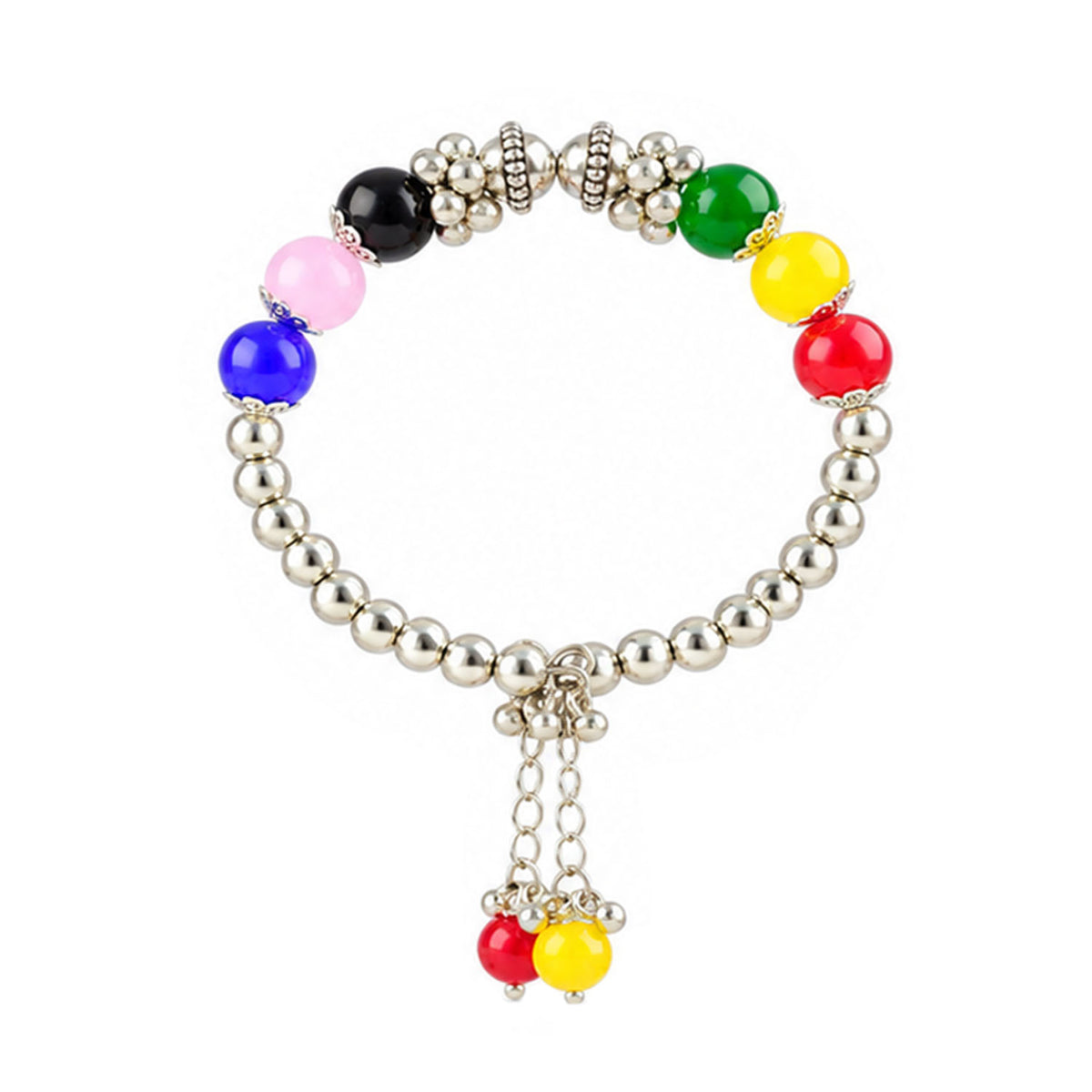 Oxidized German Silver Multicolor Beaded Necklace, Bracelet & Earrings Set – Floral Pendant Ethnic Wire Collar Jewellery Set for Women, Navratri Special