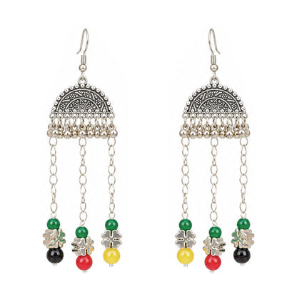 Oxidized German Silver Multicolor Beaded Necklace & Dangle Earrings , Bracelet Set – Ethnic Wire Collar Jewellery Set for Women, Navratri Special