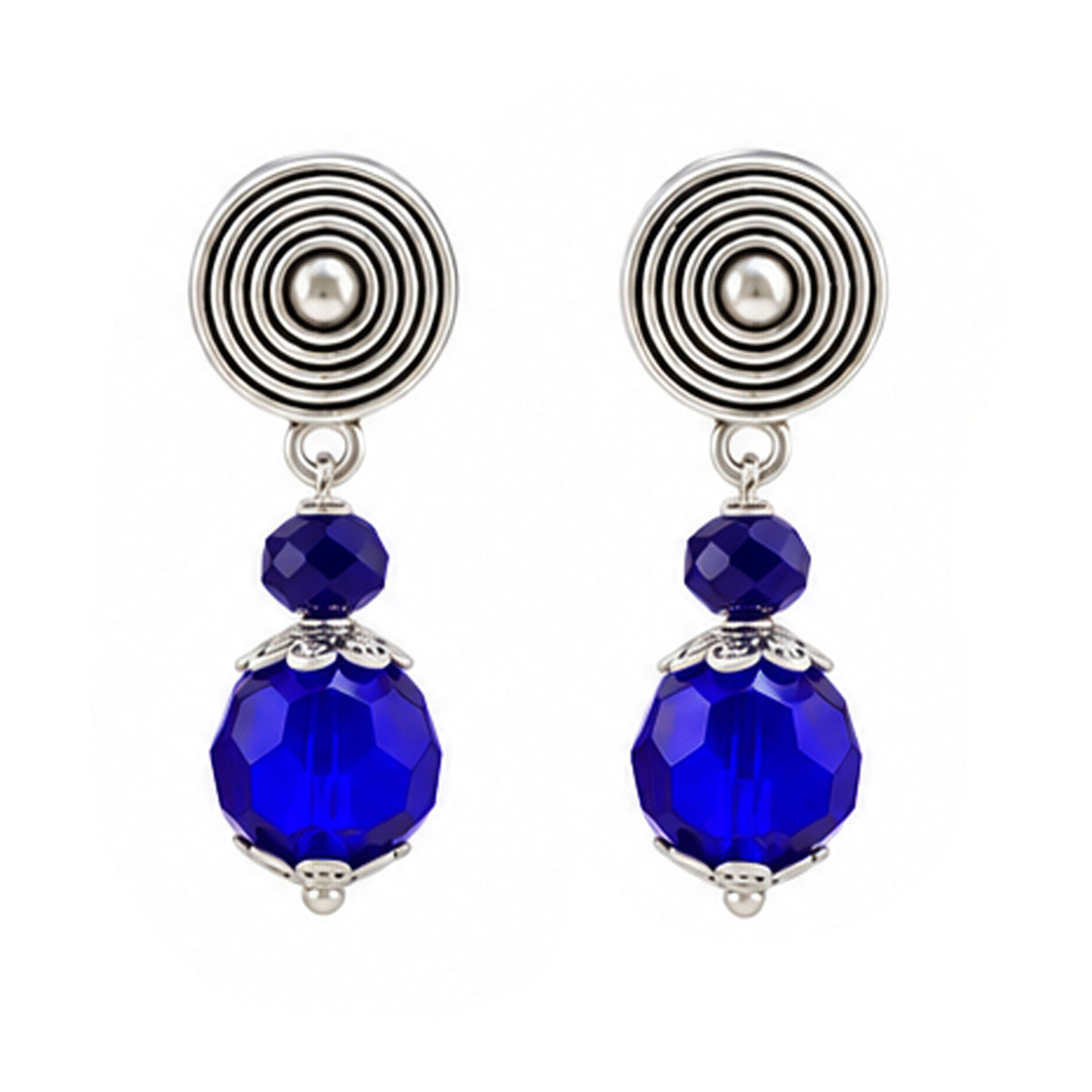 JFL - Jewellery for Less Oxidized German Silver Round Pendant Royal Blue Beads Necklace and Earrings with Bracelet Set for Women | Antique Silver Filigree Design Jewellery Set | Navratri Special Traditional Jewellery