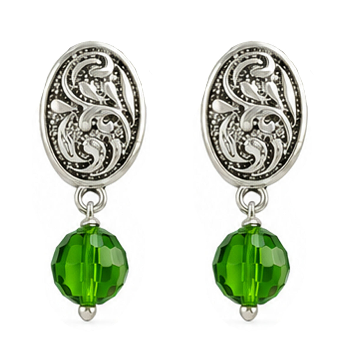 JFL - Jewellery for Less Oxidized Silver Floral Pendant Green Beaded Necklace Earrings with Bracelet Set for Women – Navratri Special Traditional Jewellery Set