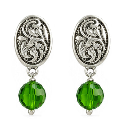 JFL - Jewellery for Less Oxidized Silver Floral Pendant Green Beaded Necklace Earrings with Bracelet Set for Women – Navratri Special Traditional Jewellery Set