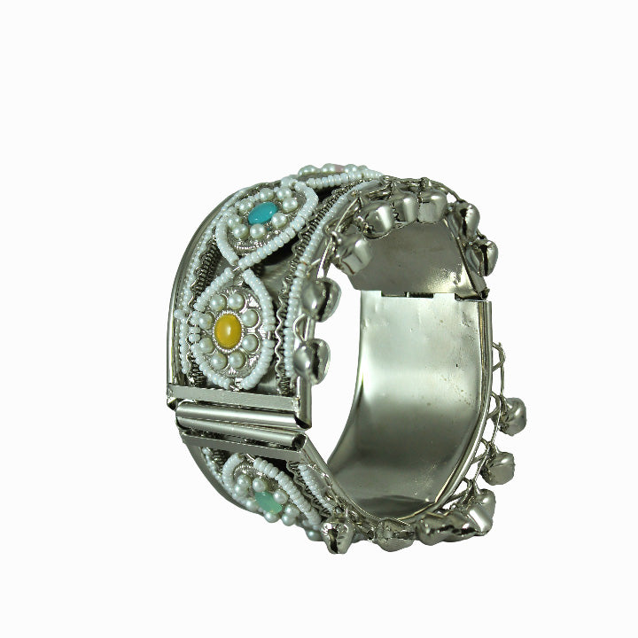 JFL - Jewellery for Less Navratri Special Oxidised Silver Kada Bracelet for Women & Girls--Colorful Stone & Ghungroo