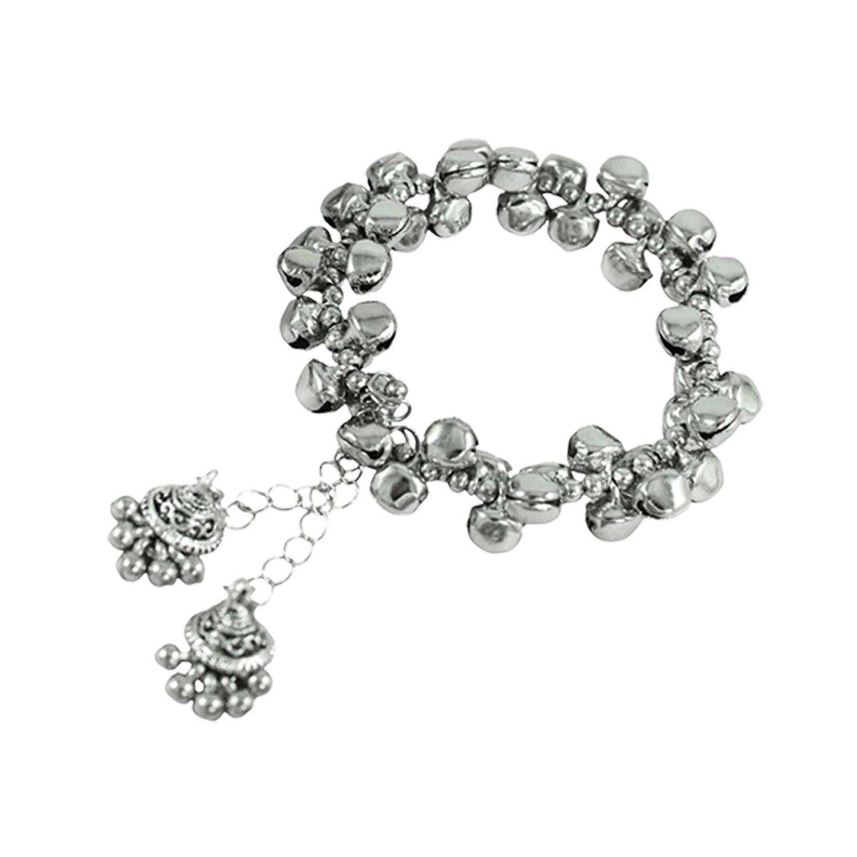 JFL-Jewellery for Less Oxidised Silver Jewellery Set – Necklace, Earrings & Ghungroo Bracelet with Intricate Circular Pendant & Matching Danglers – Jewellery for Women & Girls – Navratri, Garba