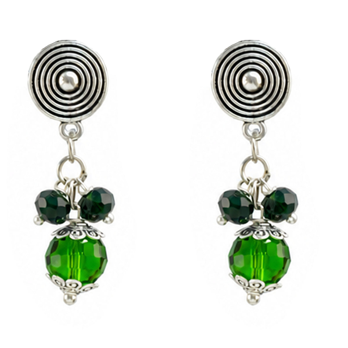 JFL - Jewellery for Less Oxidized Silver Peacock Pendant Green Thread Necklace Earrings with Bracelet Set – Green Bead Dangle Jewellery Set for Women & Girls
