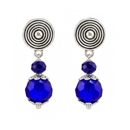 JFL - Jewellery for Less Oxidized German Silver Round Pendant Royal Blue Beads Necklace with Earrings Set for Women | Antique Silver Filigree Design Jewellery Set | Navratri Special Traditional Jewellery