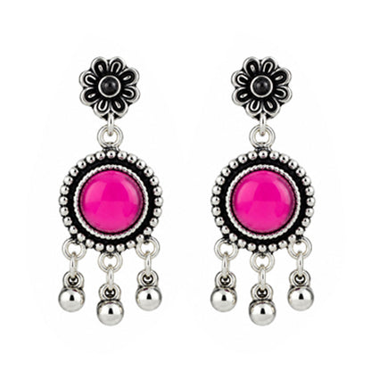 JFL - Jewellery for Less Oxidized German Silver Necklace Set with Earrings and Bracelet – Round Colorful Stone Choker Jewellery Set for Women & Girls, Traditional Ethnic Antique Silver Combo