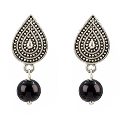 Oxidized German Silver Half Moon Pendant Necklace with Black Beads and Matching Earrings & Bracelet – Navratri Special Traditional Jewellery Set for Women
