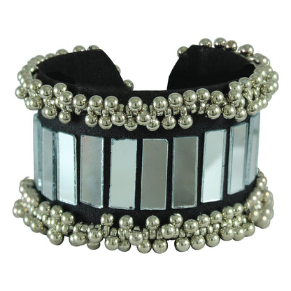 JFL - Jewellery for Less Navratri Special Mirror Work Bracelet for Women & Girls | Adjustable Ethnic Bracelet with Silver Bead Work