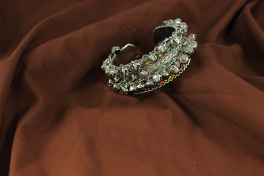 JFL - Jewellery for Less Navratri Special Oxidised Silver Ghungroo with Multicolor Beaded Kada Bracelet for Women & Girls