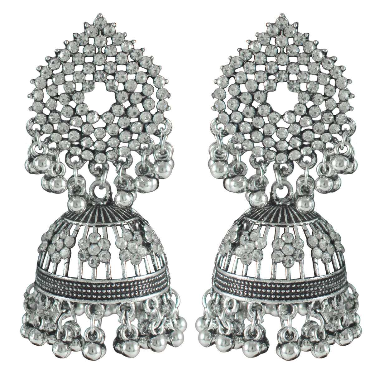 JFL - Jewellery for Less Combo of Oxidised Stone-Studded Ethnic Jewelry Set for Women & Girls | Jhumka Earrings, Mirror Work Maang Tikka & Floral Finger Ring(Navratri Special)