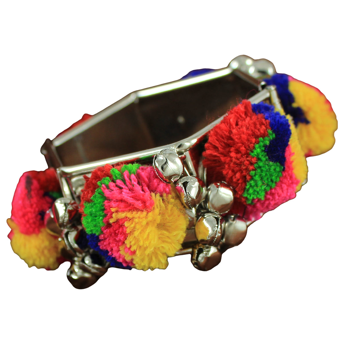 JFL - Jewellery for Less Oxidised Silver Plated Navratri Special Multicolor Pom-Pom with Ghungroo Bracelet Kada for Women & Girls