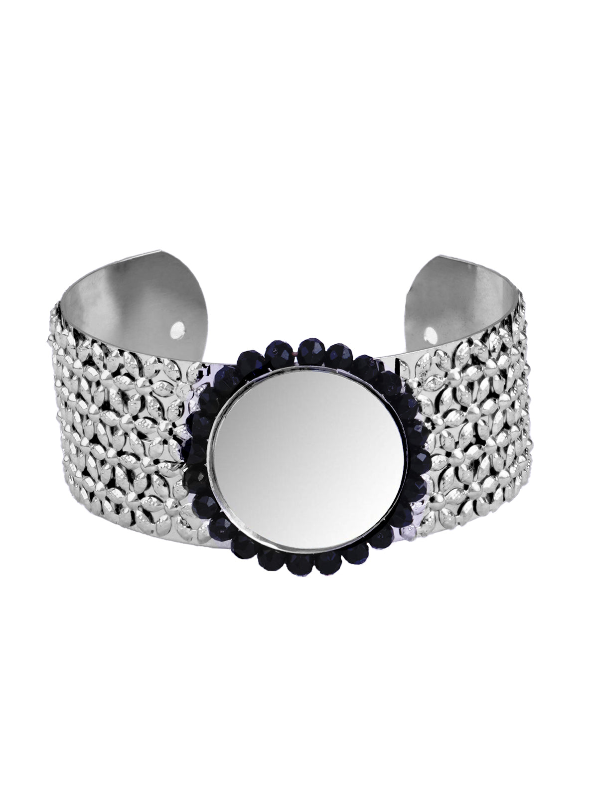 JFL - Jewellery for Less Stylish Silver Plated Mirror Work Adjustable Kada for Women And Girls.(Navratri Special)