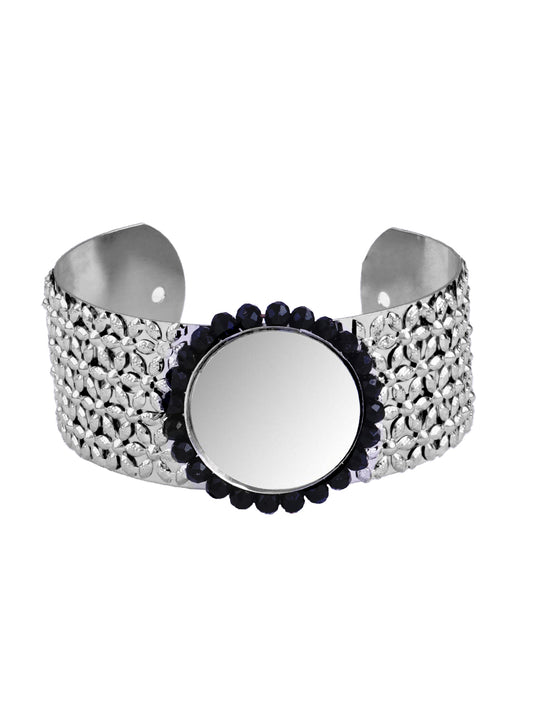 JFL - Jewellery for Less Stylish Silver Plated Mirror Work Adjustable Kada for Women And Girls.(Navratri Special)