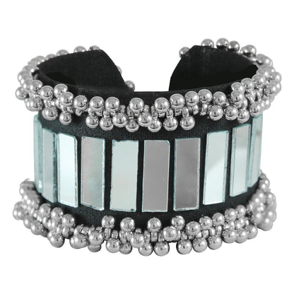 JFL - Jewellery for Less Navratri Special Mirror Work Bracelet for Women & Girls | Adjustable Ethnic Bracelet with Silver Bead Work