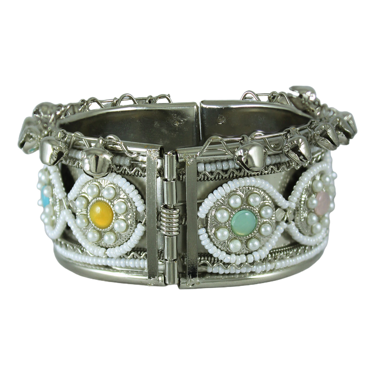 JFL - Jewellery for Less Navratri Special Oxidised Silver Kada Bracelet for Women & Girls--Colorful Stone & Ghungroo