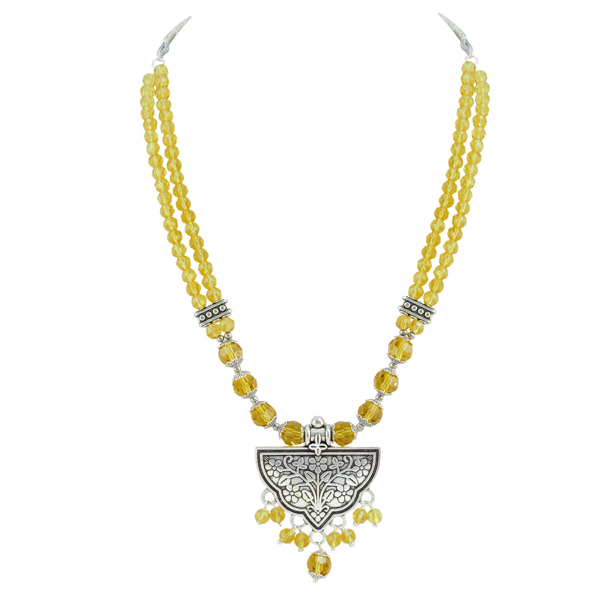 JFL - Jewellery for Less Navratri Yellow Faceted Crystal Beads Necklace Earring with Bracelet Set for Women | Oxidized German Silver Jewellery | Traditional Ethnic Set for Festive & Wedding
