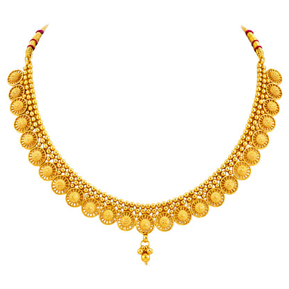 JFL Gold-Plated Traditional Necklace Set for Women | Ethnic Coin Design Jewellery Set with Matching Earrings | Festive, Wedding & Traditional Jewellery