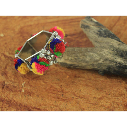 JFL - Jewellery for Less Oxidised Silver Plated Navratri Special Multicolor Pom-Pom with Ghungroo Bracelet Kada for Women & Girls