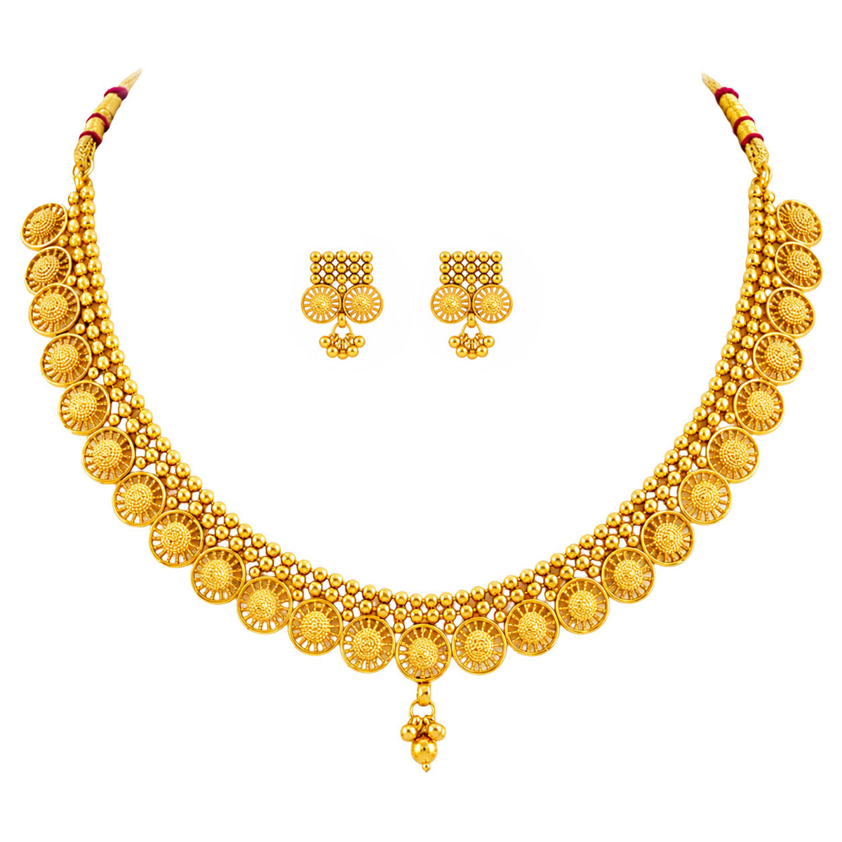JFL Gold-Plated Traditional Necklace Set for Women | Ethnic Coin Design Jewellery Set with Matching Earrings | Festive, Wedding & Traditional Jewellery
