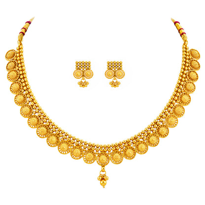 JFL Gold-Plated Traditional Necklace Set for Women | Ethnic Coin Design Jewellery Set with Matching Earrings | Festive, Wedding & Traditional Jewellery