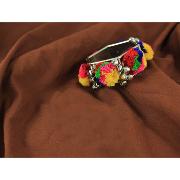 JFL - Jewellery for Less Oxidised Silver Plated Navratri Special Multicolor Pom-Pom with Ghungroo Bracelet Kada for Women & Girls