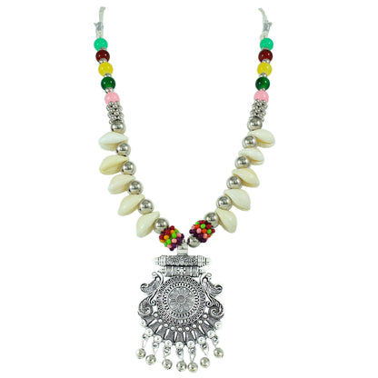JFL - Jewellery for Less Oxidised Necklace Earrings Bracelet Set with Shell & Multicolour Beads, Jhumka & Charm Accents – Jewellery for Women & Girls – Navratri, Garba, Wedding & Party Use