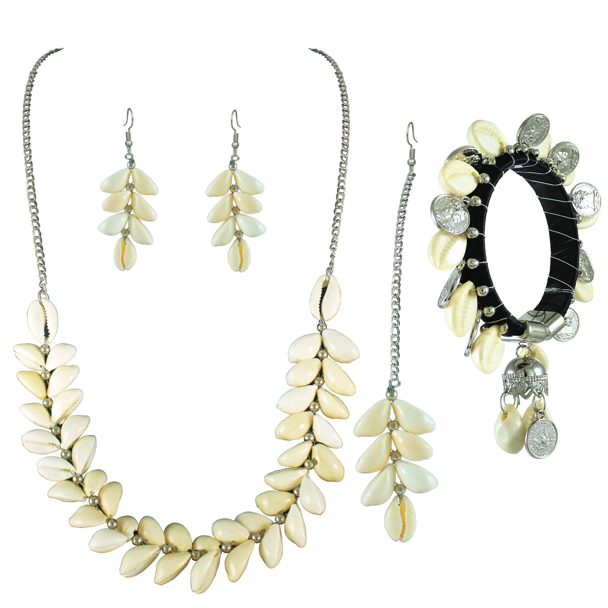 JFL - Jewellery for Less Handcrafted Seashell Necklace, Earrings, Maang Tikka & Kada Combo – Beach-Inspired for Women & Girls-Navratri Spical