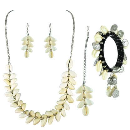 JFL - Jewellery for Less Handcrafted Seashell Necklace, Earrings, Maang Tikka & Kada Combo – Beach-Inspired for Women & Girls-Navratri Spical
