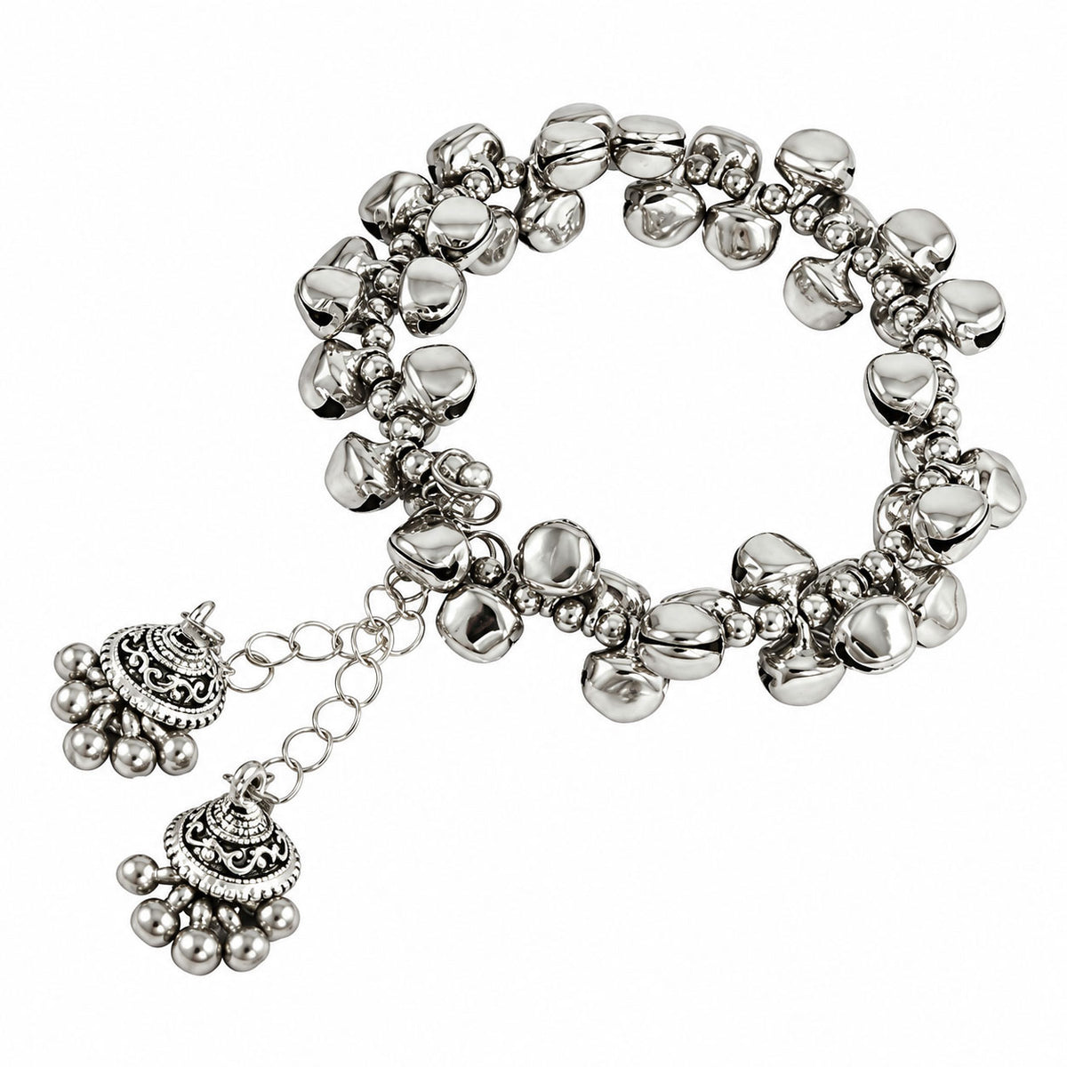 JFL - Jewellery for Less Oxidized German Silver Peacock Pendant Multicolour Beaded Necklace and Earrings with Bracelet Set for Women & Girls | Navratri Special Ethnic Jewellery Set