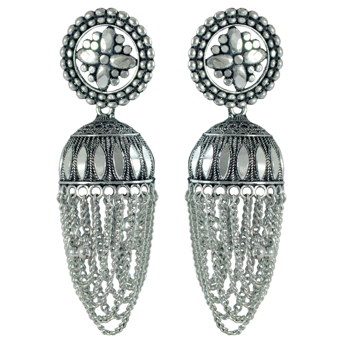 JFL - Jewellery for Less Oxidised Silver-Plated Traditional Jhumka Earrings & Maang Tikka Set for Women & GirlsCombo for Navratri, Weddings