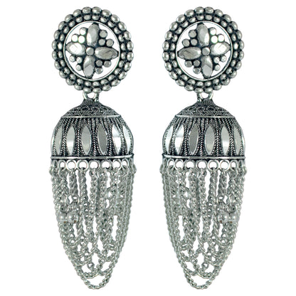 JFL - Jewellery for Less Oxidised Silver-Plated Traditional Jhumka Earrings & Maang Tikka Set for Women & GirlsCombo for Navratri, Weddings