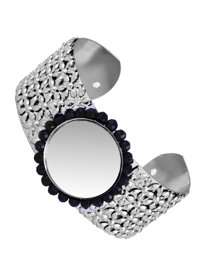 JFL - Jewellery for Less Stylish Silver Plated Mirror Work Adjustable Kada for Women And Girls.(Navratri Special)